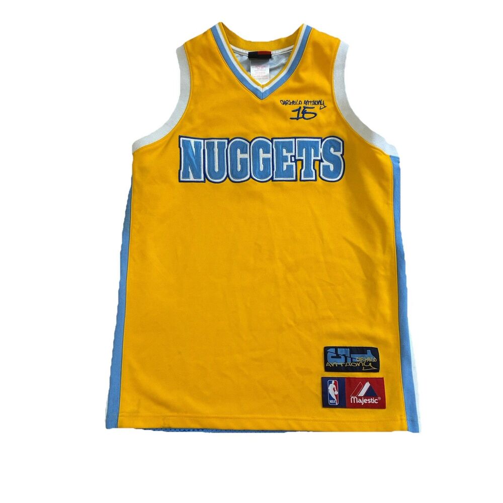 VINTAGE DENVER NUGGETS JERSEY YOUTH L 14-16 GOLD NBA CARMELO ANTHONY 15 GRAPHIC